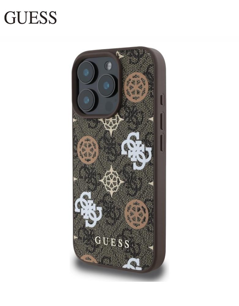 جراب ايفون 16 برو ماكس من Guess - تصميم شعار نقش GUESS 4G وشعار Peony