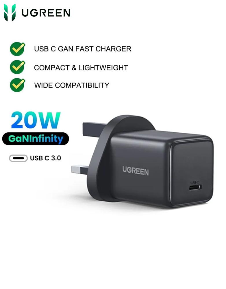 شاحن جداري 20 واط UGREEN X512 - منفذ Type-C - شحن سريع PD وبتقنية GaN