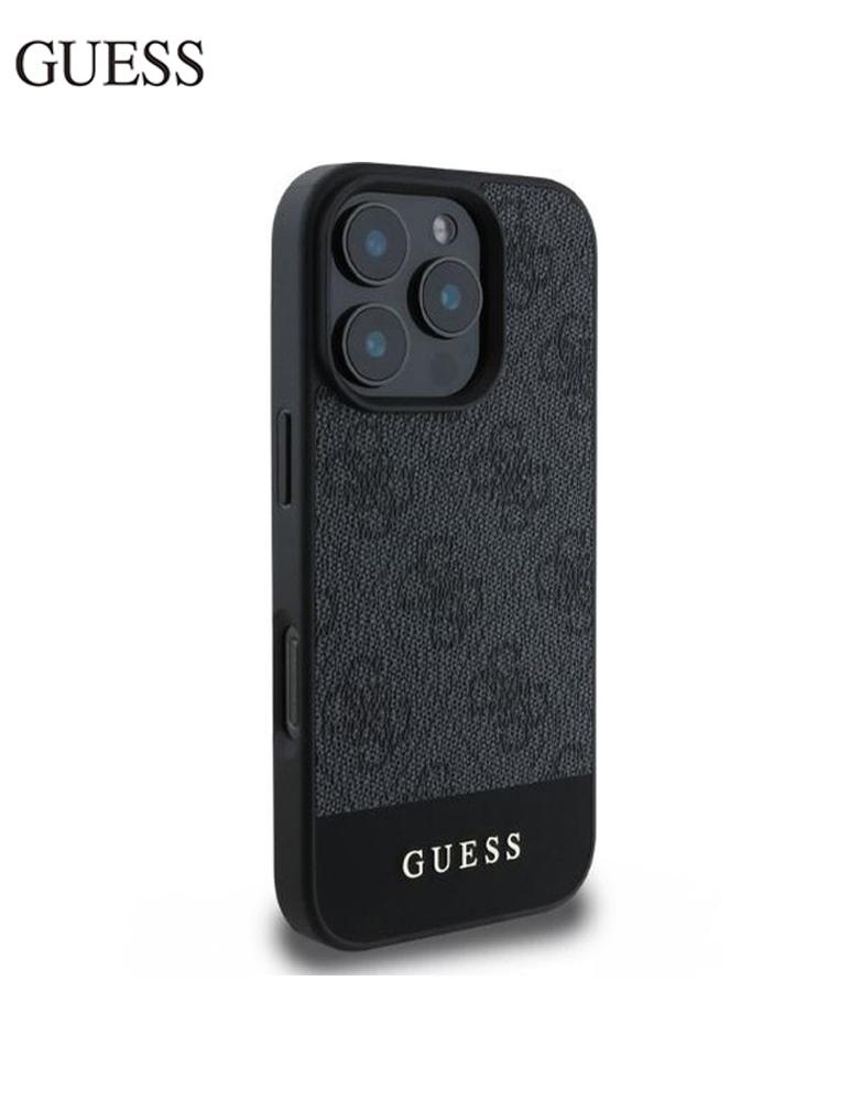 جراب ايفون 16 برو ماكس من Guess - تصميم يحمل شعار 4G غوتشي جلدPU رمادي