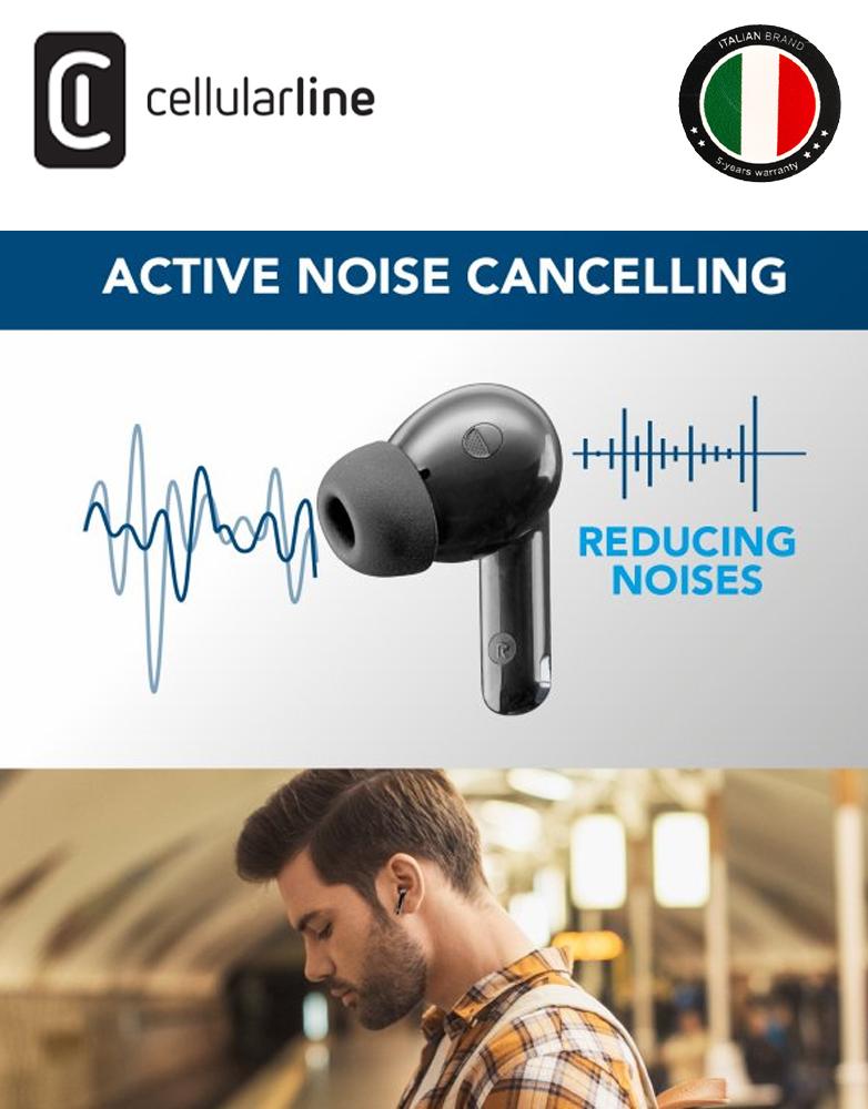 سماعه لاسلكية إيربودز Cellularline عزل الضوضاء 18 ساعة من الاستماع الم