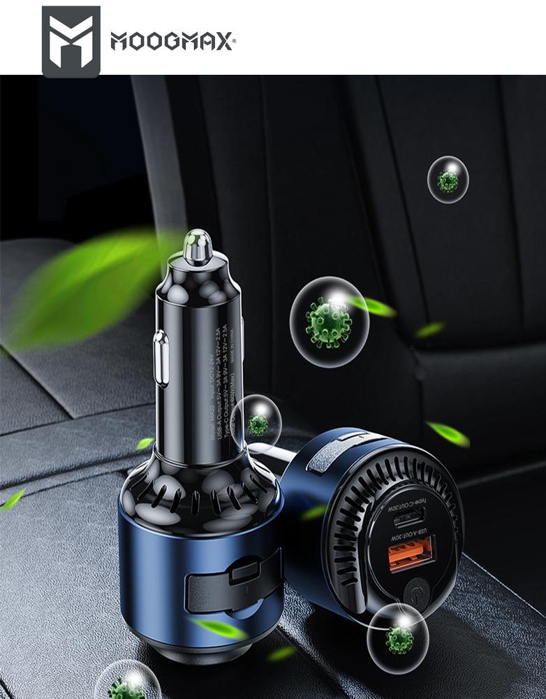 شاحن سيارة 60 واط MOOGMAX MA32 - منفذين Type-C و USB - مع فواحة عطرية
