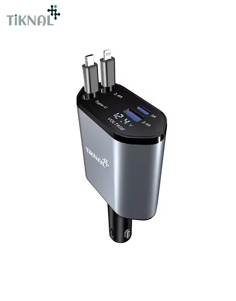 شاحن سيارة سريع 120W تكنال TK-H083 - كابل ايفون وType-C مدمجة - منفذين