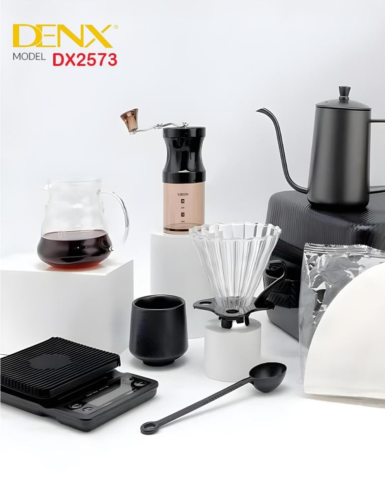 طقم تحضير القهوة بالتقطير V60 المتكامل DENX DX2573 - أدوات قهوة 12قطعة