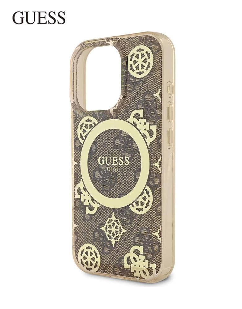 جراب ايفون 16برو ماكس MagSafe من Guess - تصميم نقشة 4G وزهور الفاوانيا