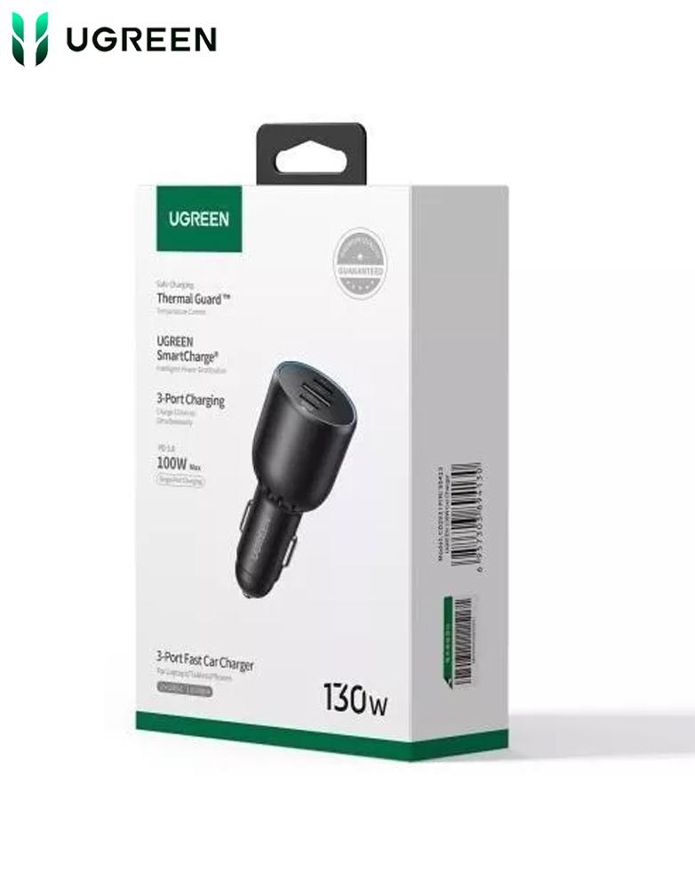 شاحن سيارة بقوة 130 واط UGREEN CD293 - ثلاثة منافذ Type-C و USB - أسود