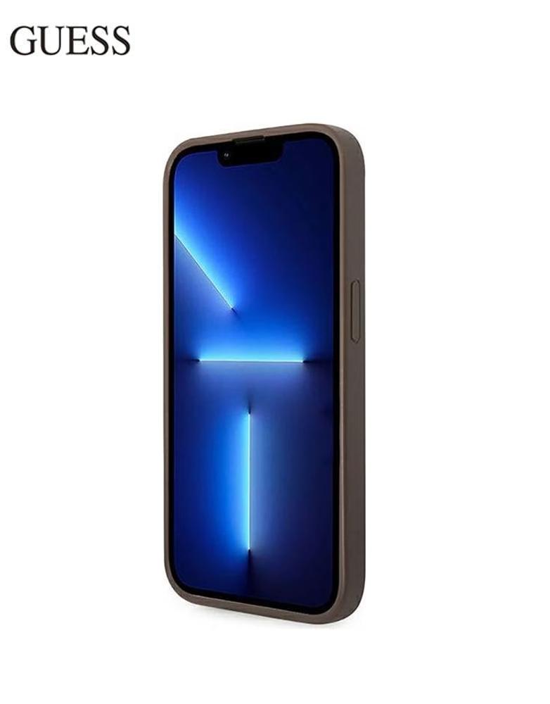 كفر ايفون 15 برو ماكس GUESS - غطاء جلد بتصميم GUESS 4G - يدعم MagSafe