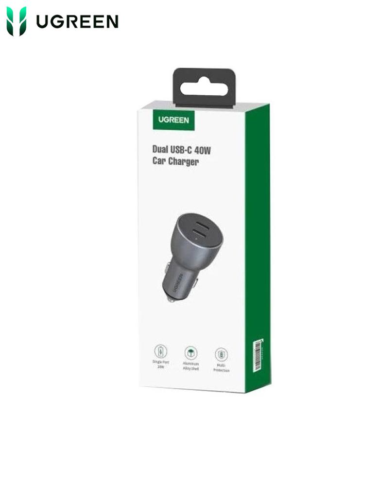 شاحن سيارة بقوة 40 واط UGREEN CD213 - منفذين Type-C شحن السريع - رمادي