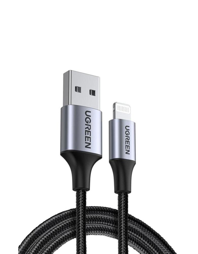 كيبل شحن ايفون USB إلى Lightning من UGREEN US199 | شحن السريع | نايلون المضفر 1 متر | أسود