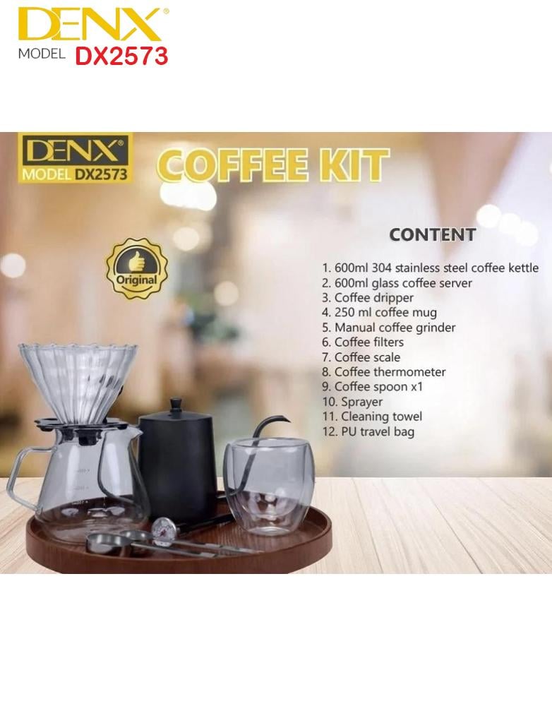 طقم تحضير القهوة بالتقطير V60 المتكامل DENX DX2573 - أدوات قهوة 12قطعة