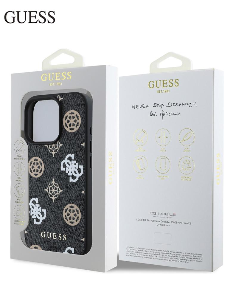 جراب ايفون 16 برو ماكس من Guess - تصميم شعار نقش GUESS 4G وشعار Peony