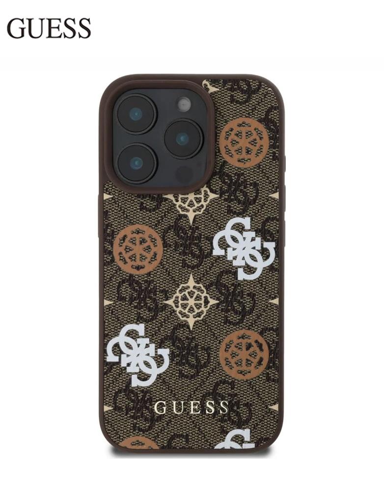 جراب ايفون 16 برو ماكس من Guess - تصميم شعار نقش GUESS 4G وشعار Peony