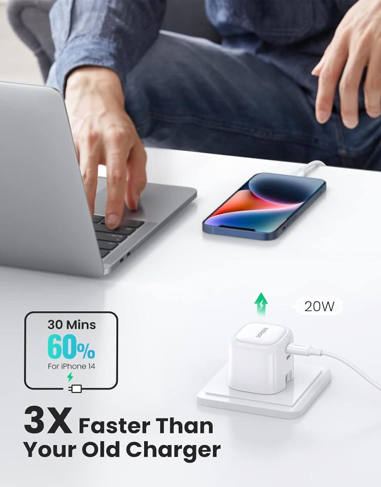 شاحن جداري 45 واط UGREEN CD294 - منفذين Type-C - شحن السريع GaN - أبيض