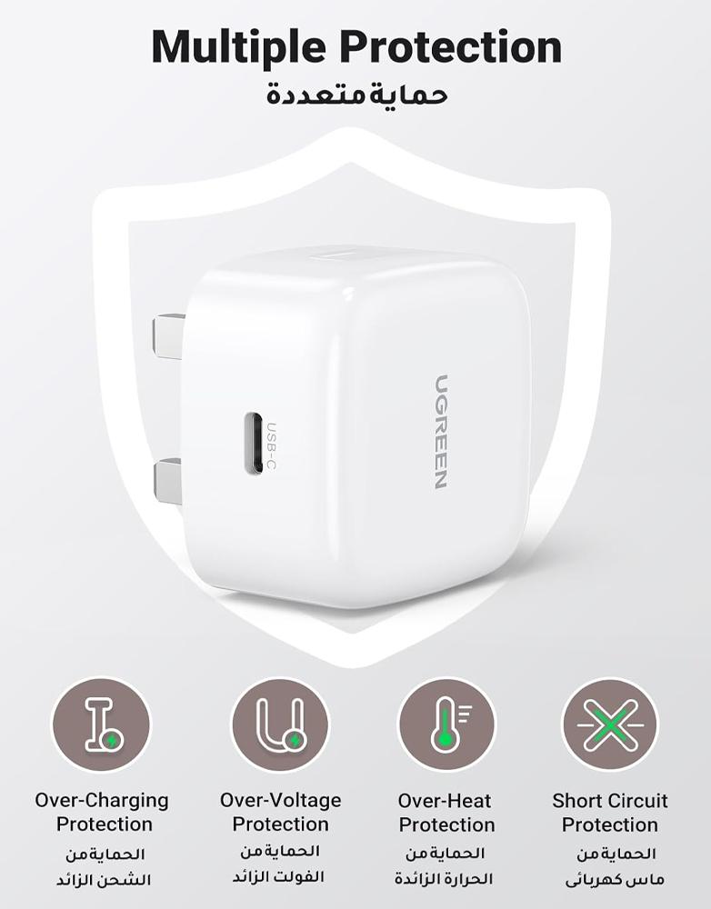شاحن جداري 30 واط UGREEN CD127 - منفذ Type-C - بتقنية PD لشحن السريع