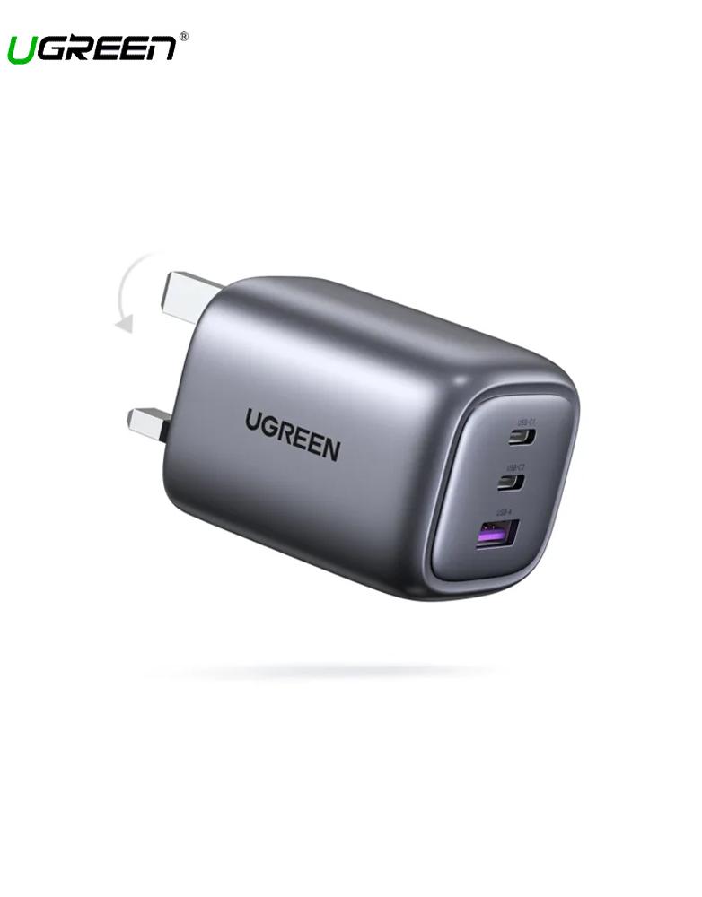 شاحن جداري 65 واط UGREEN CD226 - بـ3 منافذ Type-C ومنفذ USB-A - رمادي