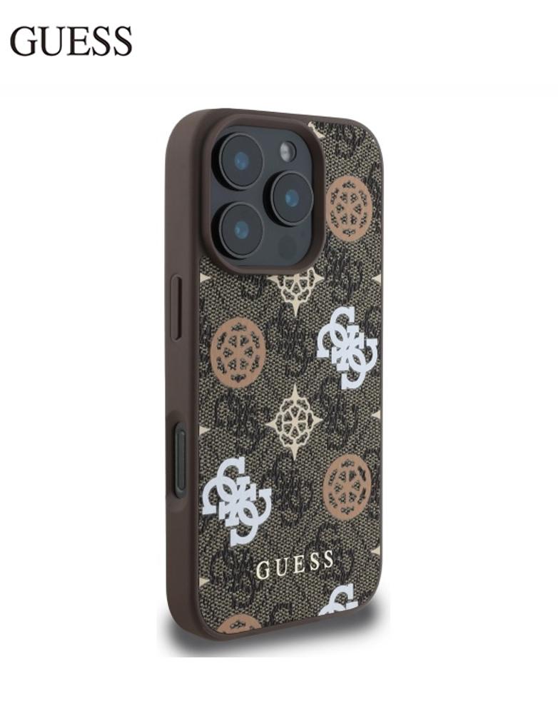 جراب ايفون 16 برو ماكس من Guess - تصميم شعار نقش GUESS 4G وشعار Peony