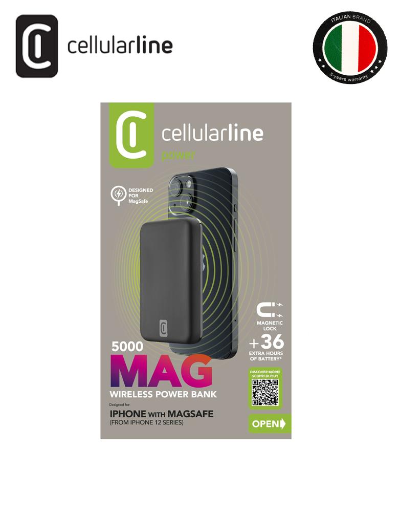 بطارية متنقلة لاسلكي بسعة 5 الف Cellularline شحن مغناطيسي ومنفذ شحن تا