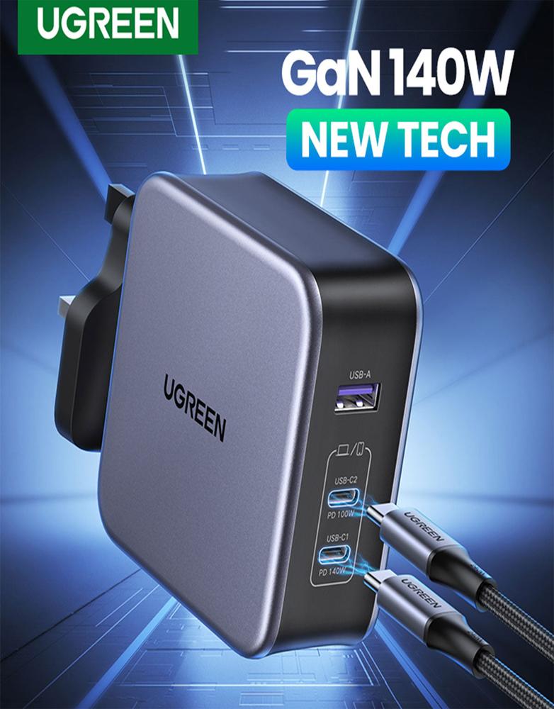 شاحن نيكسود Ugreen CD289 GaN - منفذين Type-C ومنفذ USB - بقوة 140 واط