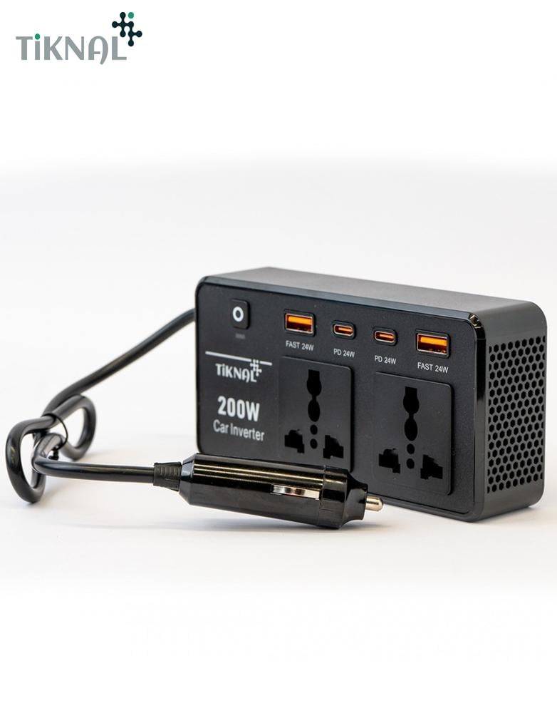 محول طاقة السيارة 200W تكنال TK-H097 - منفذين طاقة - و4 منافذ شحن سريع