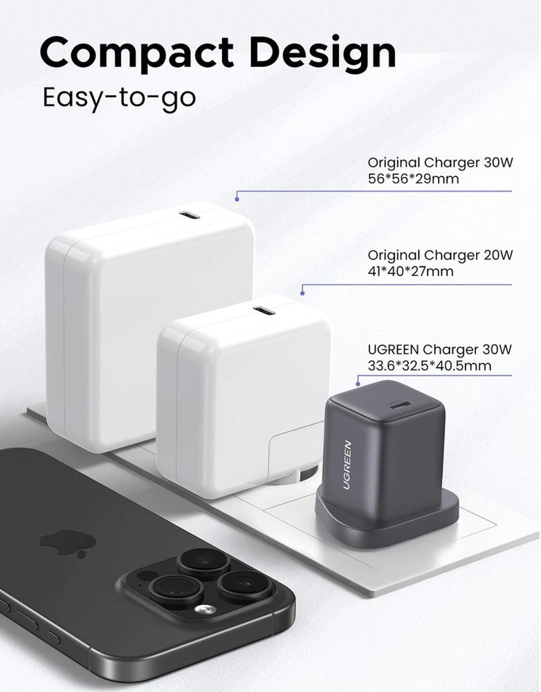 شاحن جداري 30 واط UGREEN X513 - منفذ Type-C - شحن سريع PD وبتقنية GaN