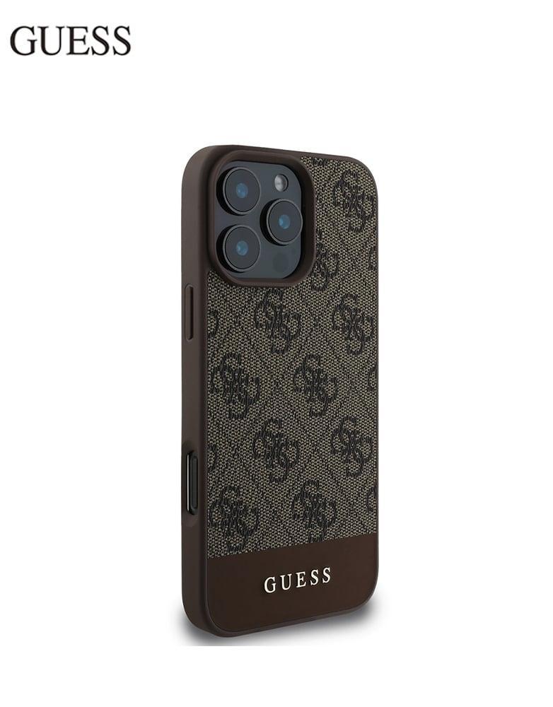 جراب ايفون 16 برو ماكس من Guess - تصميم يحمل شعار 4G غوتشي جلدPU - بني