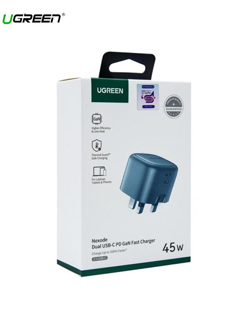 شاحن جداري 45 واط UGREEN CD294 - منفذين Type-C - شحن السريع GaN -رمادي