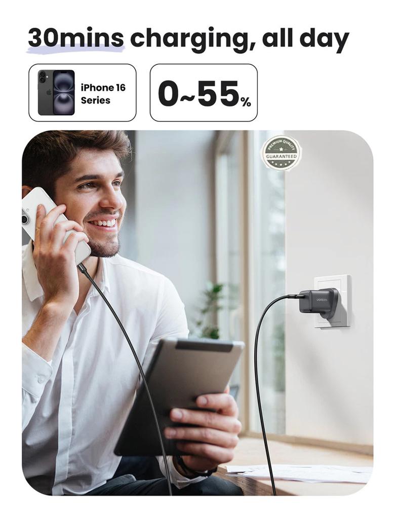 شاحن جداري 30 واط UGREEN X513 - منفذ Type-C - شحن سريع PD وبتقنية GaN