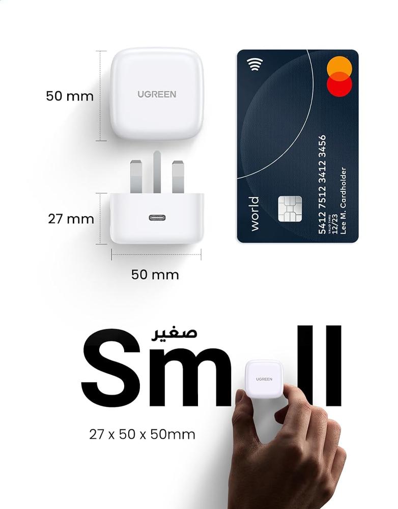 شاحن جداري 20 واط UGREEN CD137 - منفذ Type-C - بتقنية PD لشحن السريع