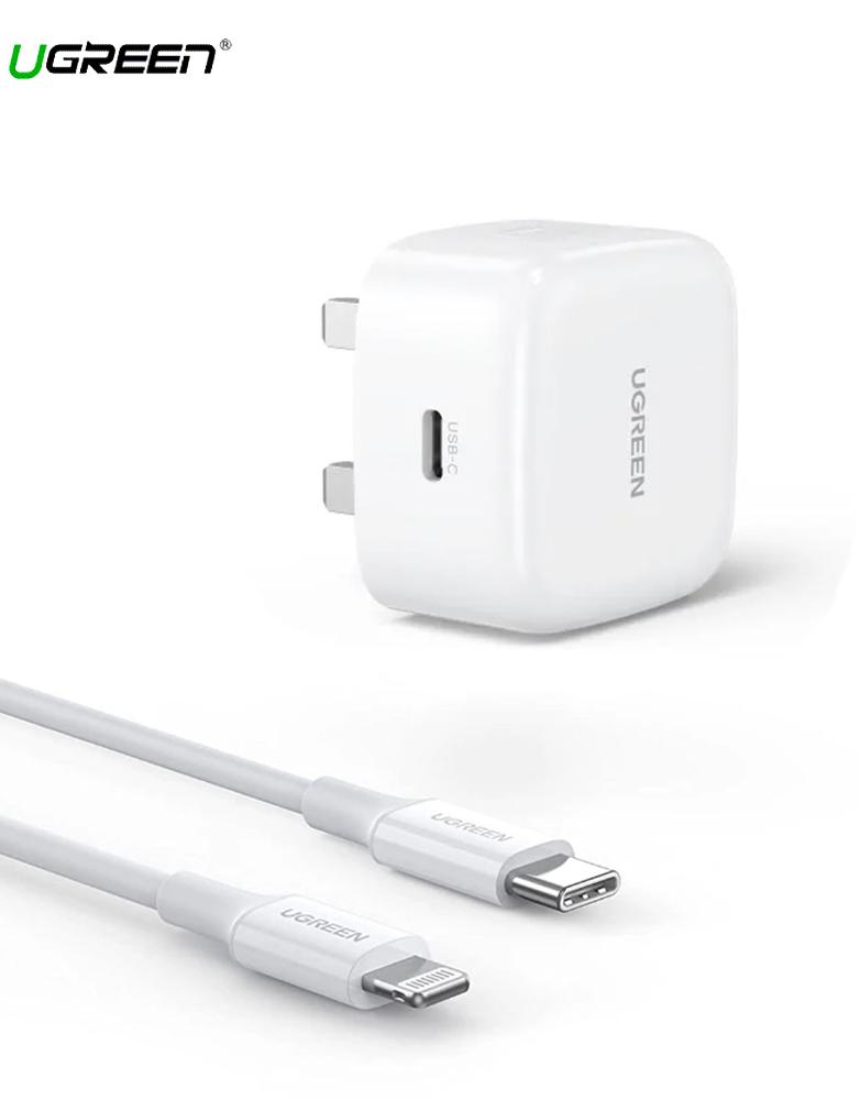 شاحن جداري مع كابل ايفون UGREEN CD137 - شاحن بقوة 20 واط منفذ Type-C