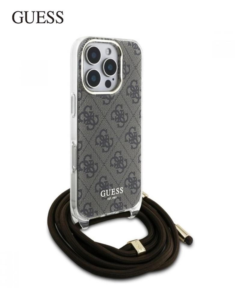 كفر ايفون 16 برو ماكس GUESS - تصميم نقشة 4G وشعار GUESS - حبل حول الرق