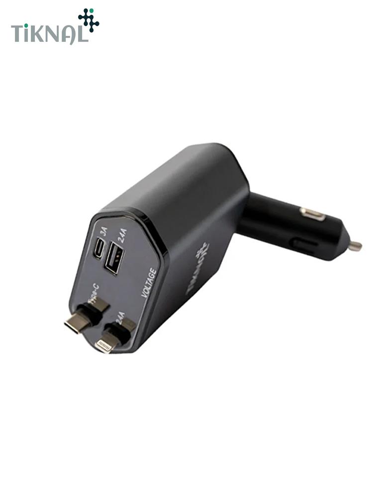 شاحن سيارة سريع 120W تكنال TK-H083 - كابل ايفون وType-C مدمجة - منفذين