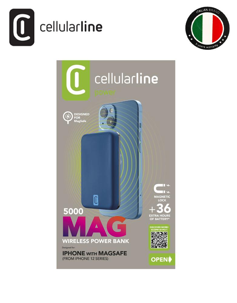 باور بانك لاسلكي بسعة 5 الف مللي أمبير Cellularline شحن مغناطيسي ومنفذ