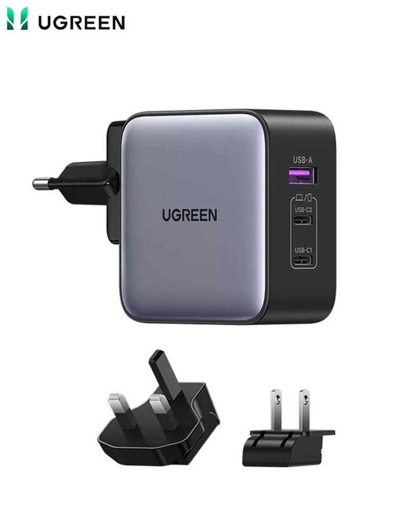 شاحن عالمي 65 واط UGREEN - منفذين Type-C ومنفذ USB - بثلاثة مقابس طاقة