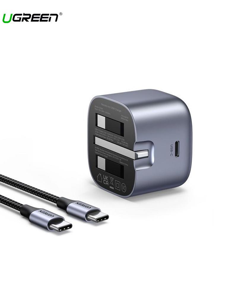 شاحن جداري وكابل تايب سي UGREEN CD305 - منفذ Type-C بقوة 30 واط -رمادي