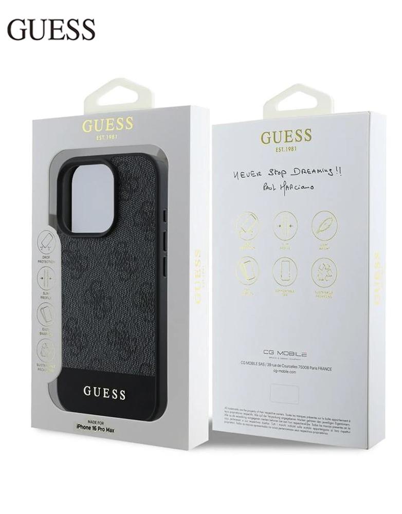 جراب ايفون 16 برو ماكس من Guess - تصميم يحمل شعار 4G غوتشي جلدPU رمادي
