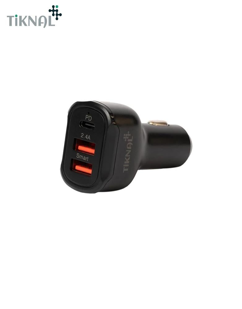 شاحن سيارة سريع بقوة 30 واط تكنال TK-B402 - منفذ Type-C PD ومنفذين USB