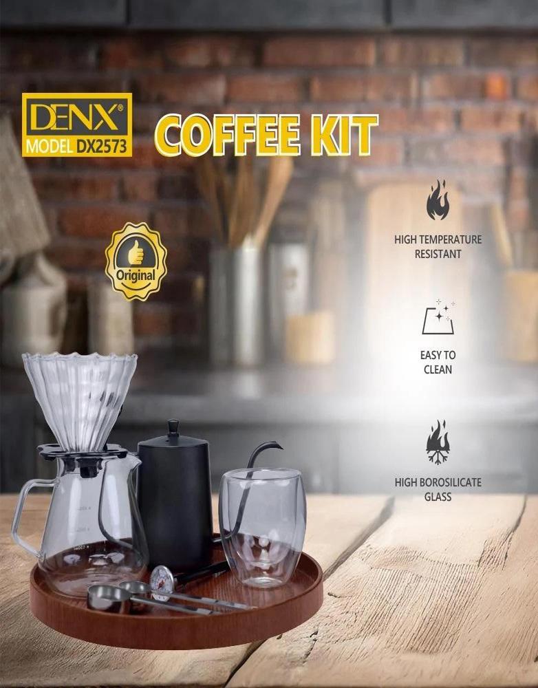 طقم تحضير القهوة بالتقطير V60 المتكامل DENX DX2573 - أدوات قهوة 12قطعة