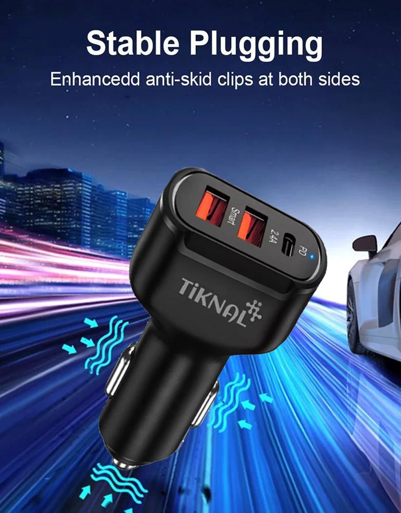 شاحن سيارة سريع بقوة 30 واط تكنال TK-B402 - منفذ Type-C PD ومنفذين USB