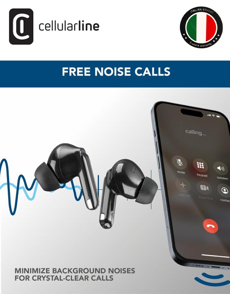 سماعه لاسلكية إيربودز Cellularline عزل الضوضاء 18 ساعة من الاستماع الم