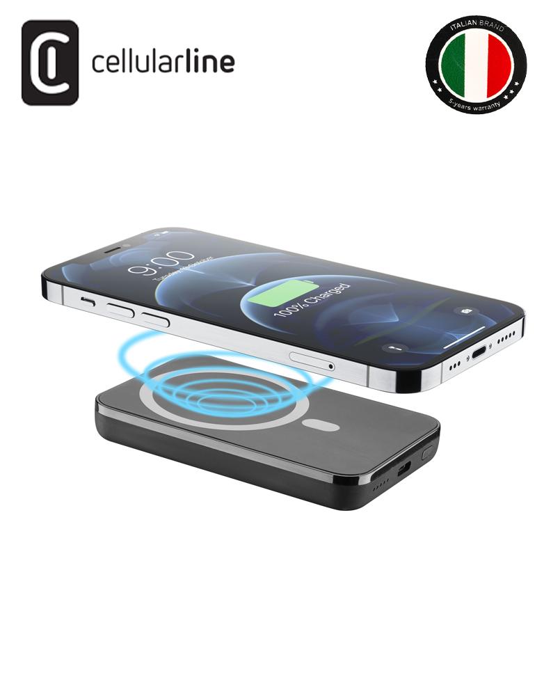بطارية متنقلة لاسلكي بسعة 5 الف Cellularline شحن مغناطيسي ومنفذ شحن تا