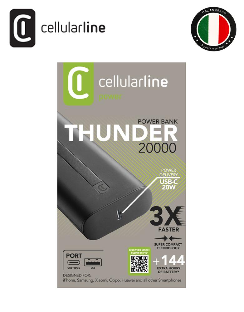 بطارية شحن ثندر بسعة 20 الف مللي أمبير Cellularline بقوة 20 واط منفذين