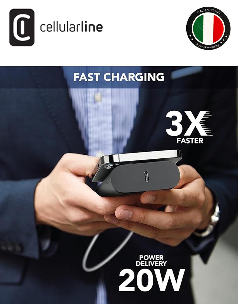 باور بانك ثندر بسعة 10 الف مللي أمبير Cellularline بقوة 20 واط منفذين