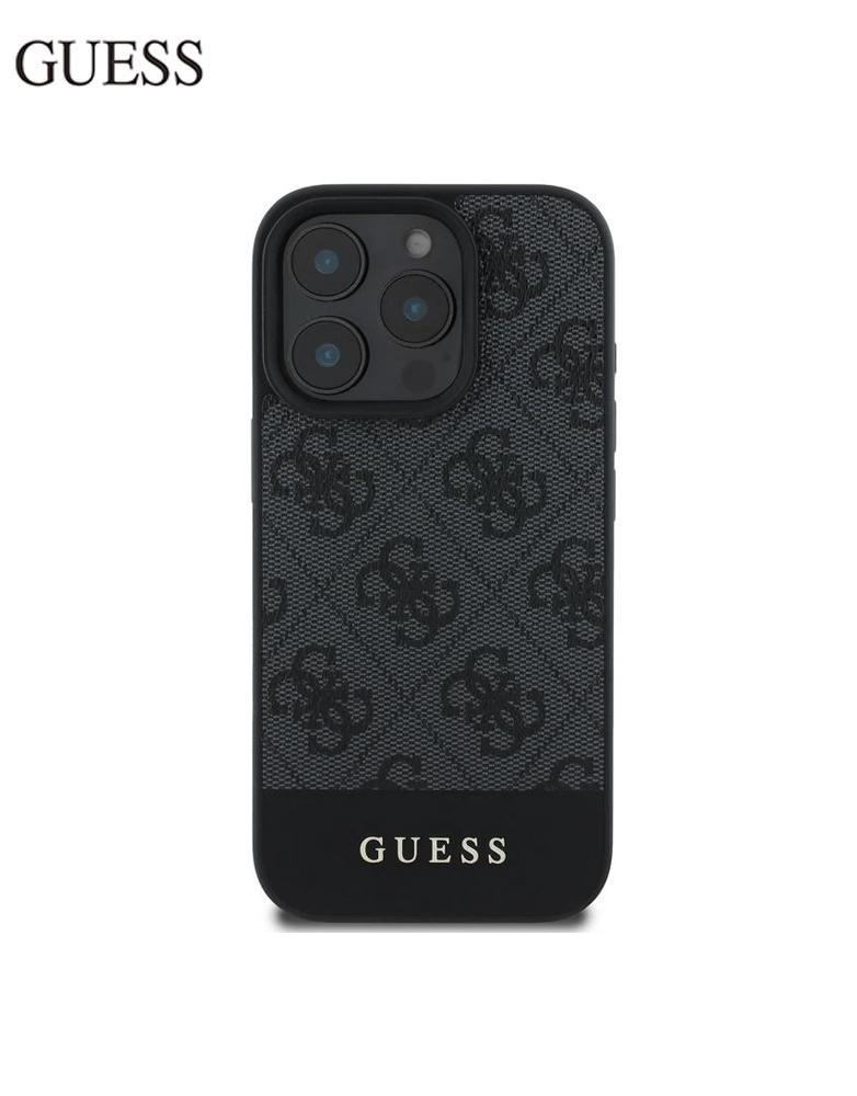 جراب ايفون 16 برو من غوتشي - تصميم مميز يحمل شعار GUESS 4G - جلد رمادي