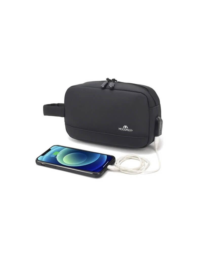 حقيبة يد سحاب واحد MOOGMAX MX-B007 - ضد الماء و منفذ USB - أسود
