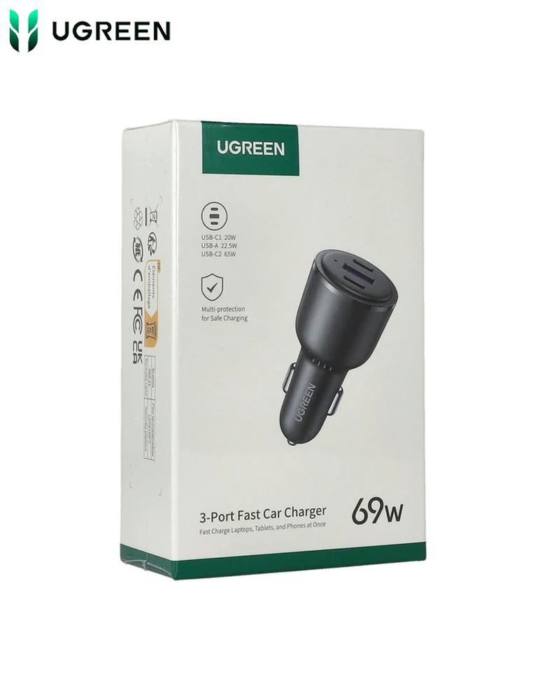 شاحن سيارة بقوة 69 واط UGREEN CD239 - ثلاثة منافذ Type-C و USB - أسود