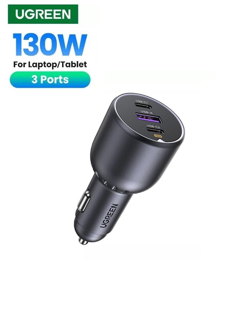 شاحن سيارة بقوة 130 واط UGREEN EC705 - ثلاثة منافذ Type-C و USB -رمادي