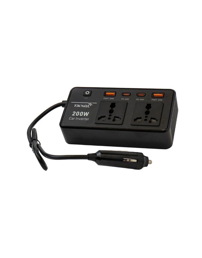 محول طاقة السيارة 200W تكنال TK-H097 - منفذين طاقة - و4 منافذ شحن سريع