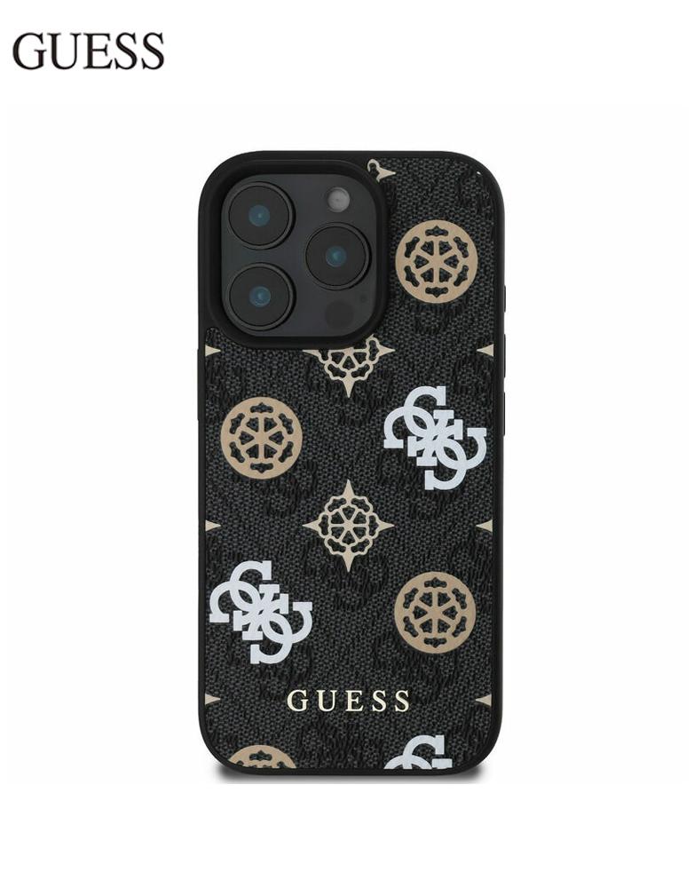 جراب ايفون 16 برو ماكس من Guess - تصميم شعار نقش GUESS 4G وشعار Peony