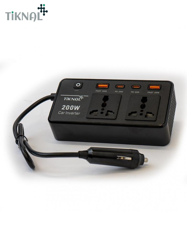 محول طاقة السيارة 200W تكنال TK-H097 - منفذين طاقة - و4 منافذ شحن سريع