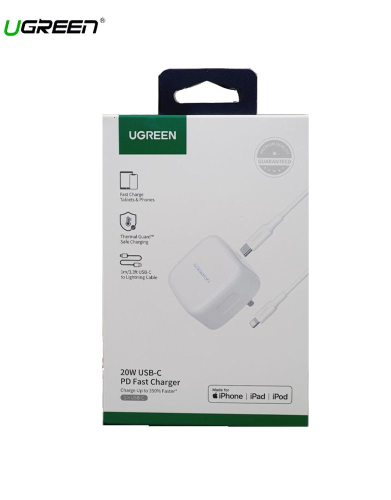 شاحن جداري مع كابل ايفون UGREEN CD137 - شاحن بقوة 20 واط منفذ Type-C
