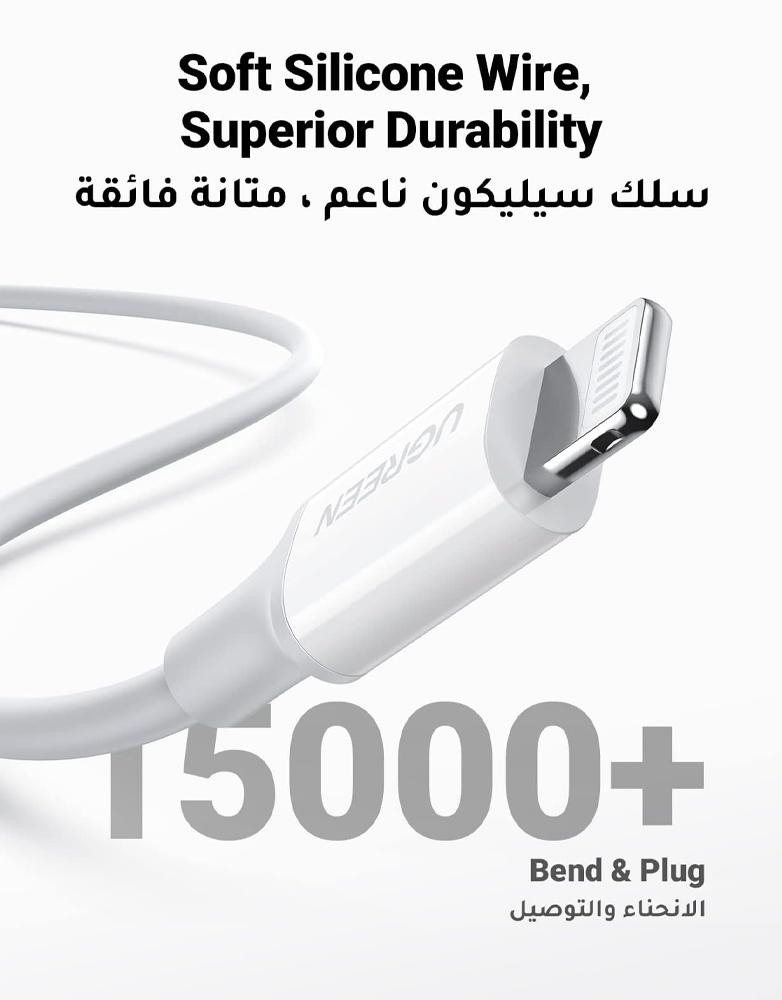 شاحن جداري مع كابل ايفون UGREEN CD137 - شاحن بقوة 20 واط منفذ Type-C